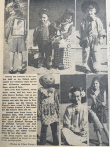 A newspaper article with pictures of children dressed up in Halloween costumes in Oxford, OH.