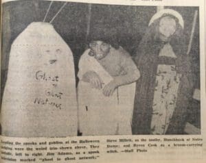 A newspaper article about a group of people dressed up for Halloween in Oxford, OH.