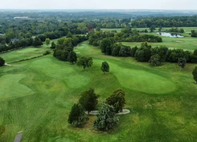 An aerial view of a golf course in Oxford, Ohio.