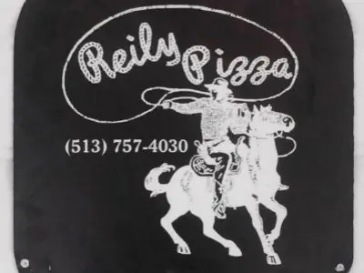A black bag with a picture of a cowboy riding a horse.