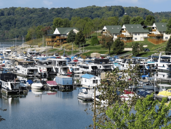 A bunch of boats are parked in the water