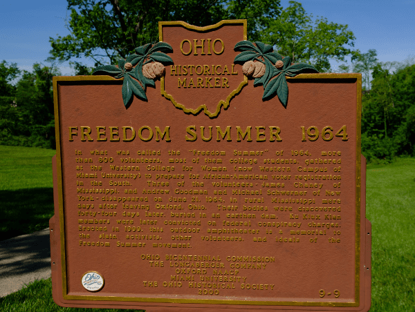 A historical marker in the shape of ohio.