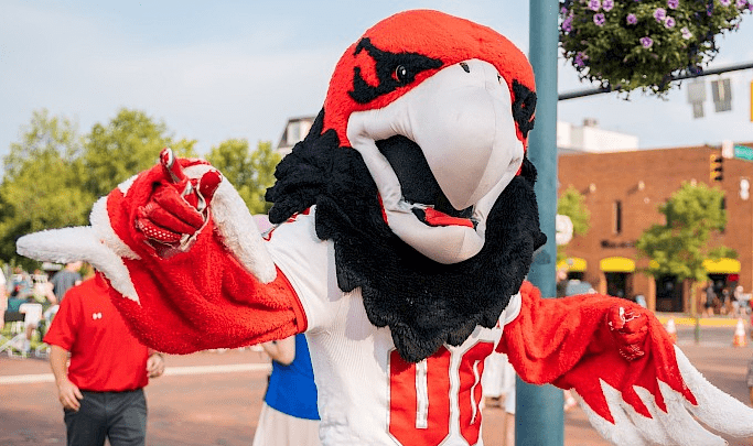 Miami University mascot Swoop the Redhawk