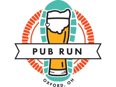 Pub run logo of a beer glass inside of a shoeprint