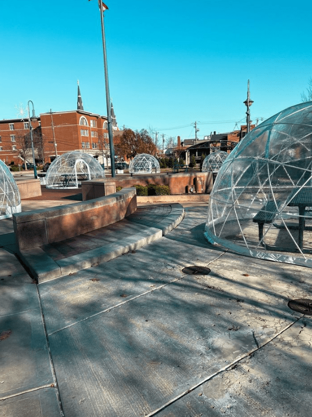 Three plastic igloos in Uptown Park