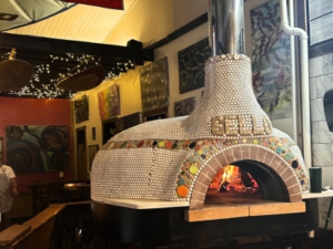 Bello Pizza's woodfire oven inside