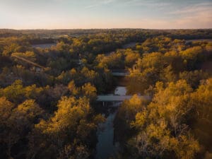 Drone photo in the fall of the Black Covered Bridge