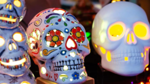 hand painted lighted sugar skulls at You're Fired!