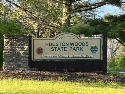 Hueston Woods State Park Entrance Sign from Morning Sun Road.