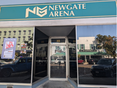 Blacked out windows of Newgate Arena Poker Club