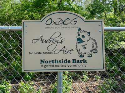 Oxford Dog Owners Group. "Audrey's Aire" for petite canines at Northside Bark a gated canine community.