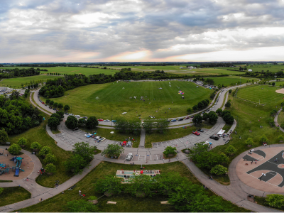 Aerial view of a sports complex.