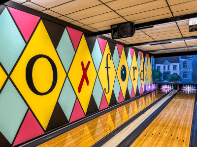 Remodeled Oxford Lanes with retro mural