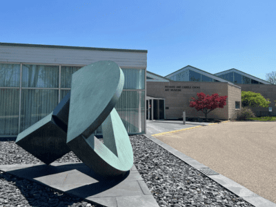 Sculpture outside the front of Richard and Carole Cocks Art Museum