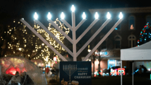 Menorah lit up at Dr. Martin Luther King jr. Park in Uptown Oxford, OH