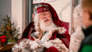 Photo of Santa Claus outside of Enjoy Oxford's office