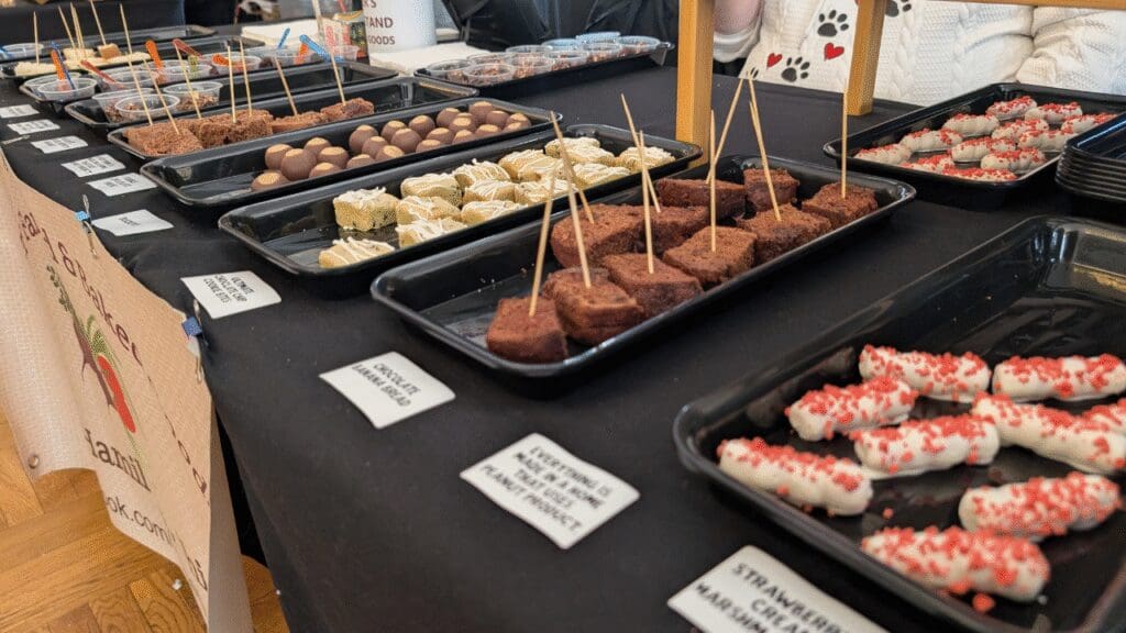 a table with an assortment of chocolate confections