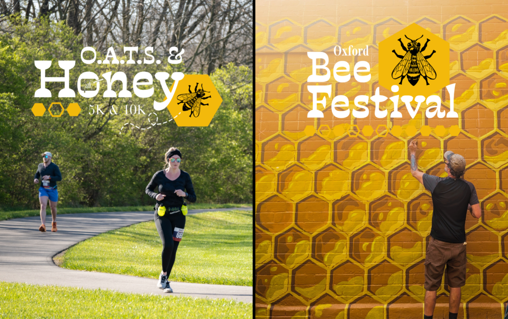 O.A.T.S. n' Honey 5k/10/k Race and Oxford Bee Festival logos