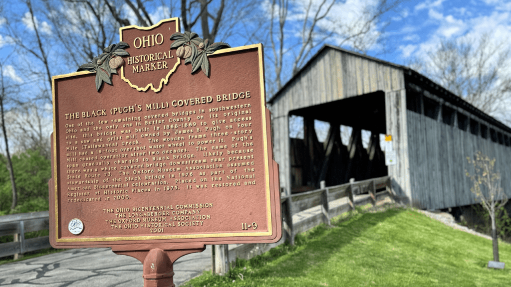 Photo of the Black Covered Bridge historic marker