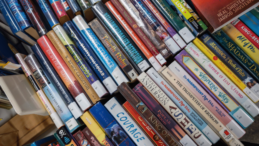 a collection of books for sale at Red Brick Friday "Books on the Bricks"