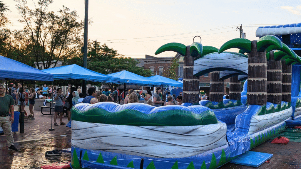 Giant water slide set up on main street at uptown oxford