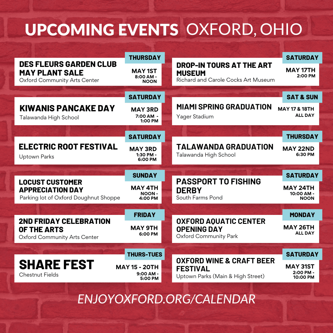 May 2025 Upcoming Events, Oxford, OH