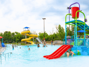 People cooling off at the Oxford Aquatic Center