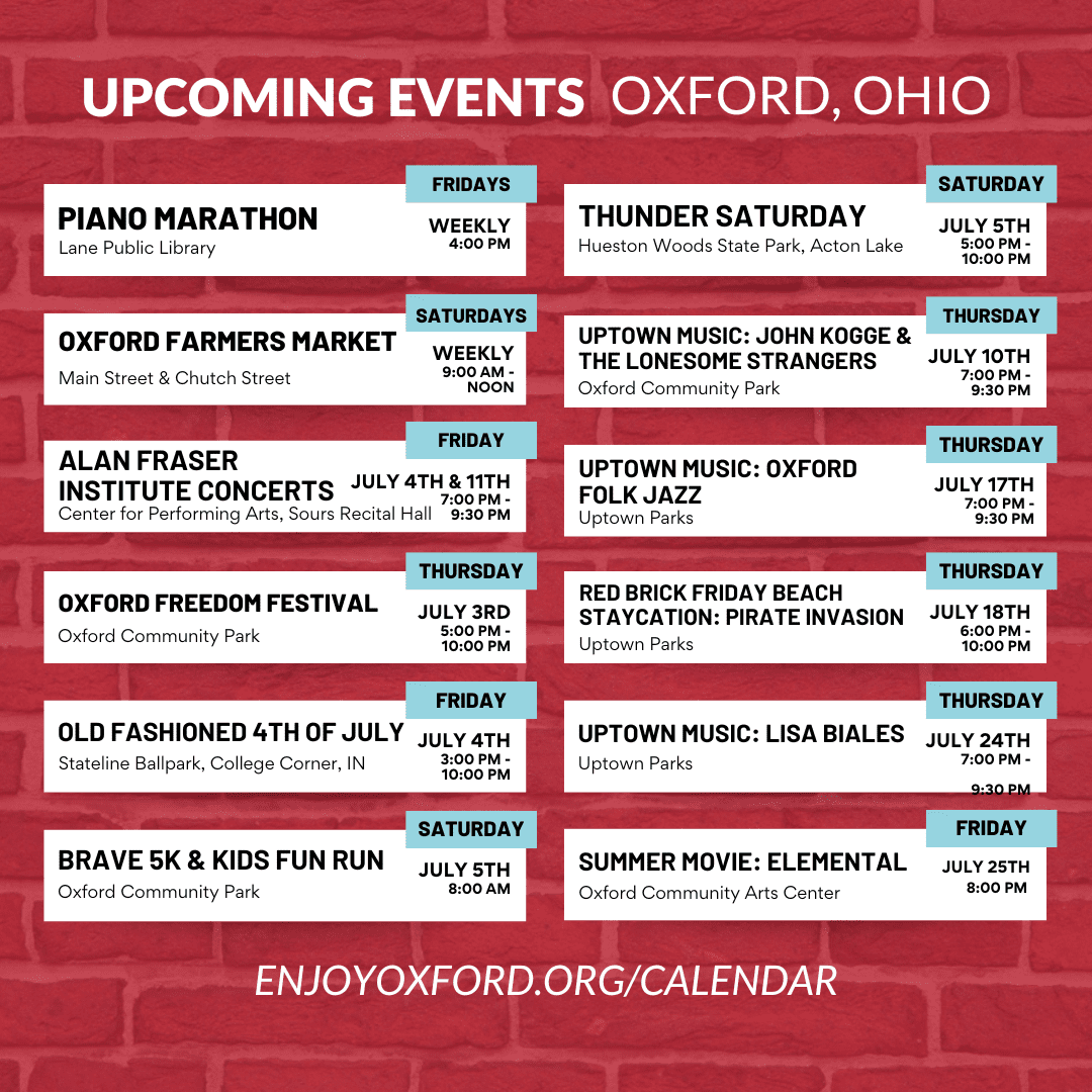 Upcoming Events Oxford, OH July 2025