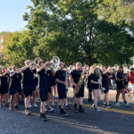 Talawanda Band walking down high street in the Homecoming Parade