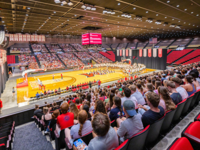 Basketball game inside Millett Hall