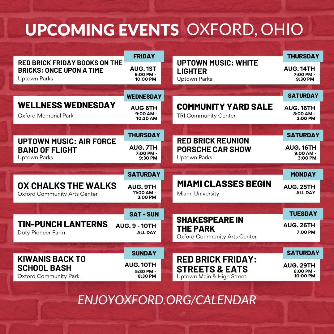 Upcoming Events in Oxford, Ohio August 2025