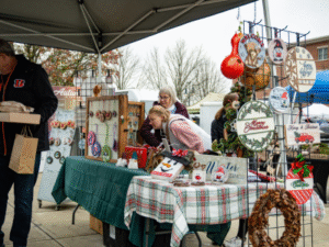 Vendor booth at Oxford Farm & Flea with winter gifts