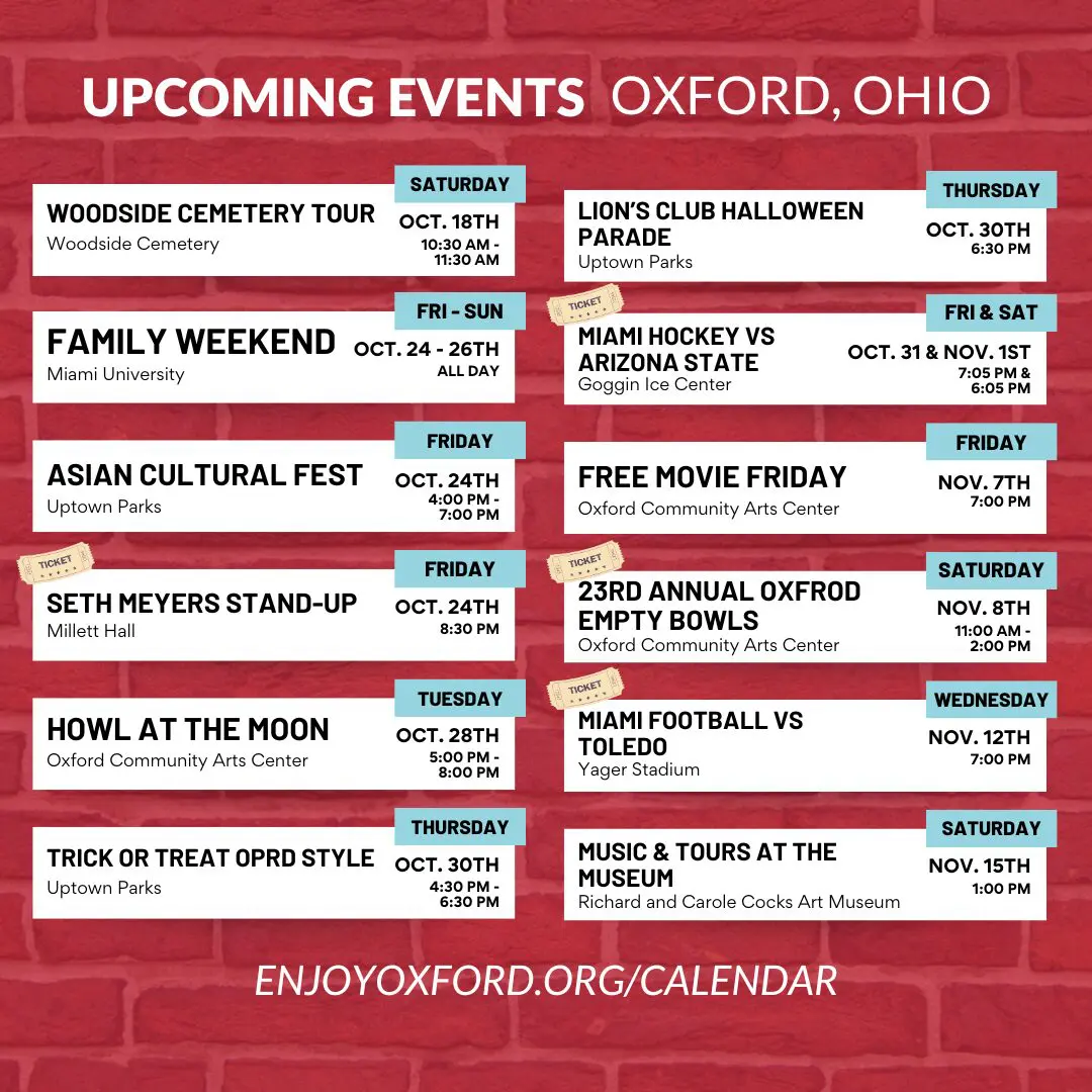 Upcoming Events Oxford, OH Oct-Nov