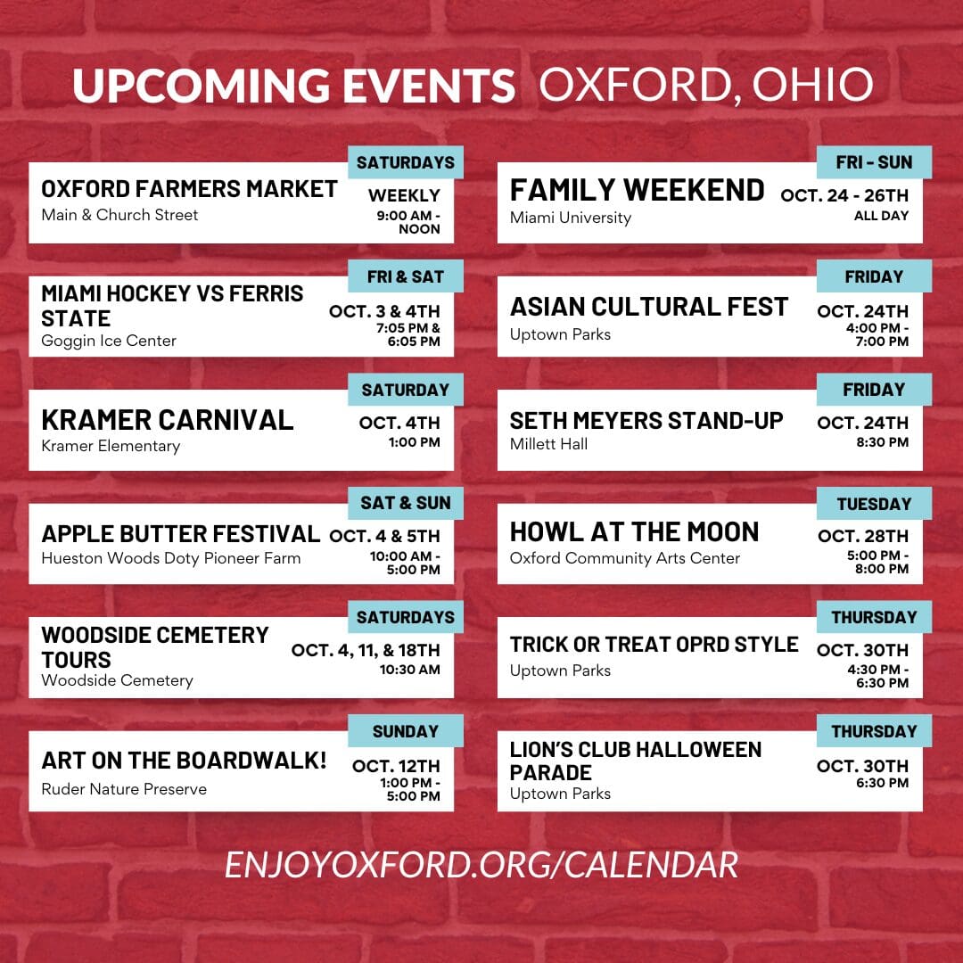 Upcoming Events Oxford, Ohio in October 2025