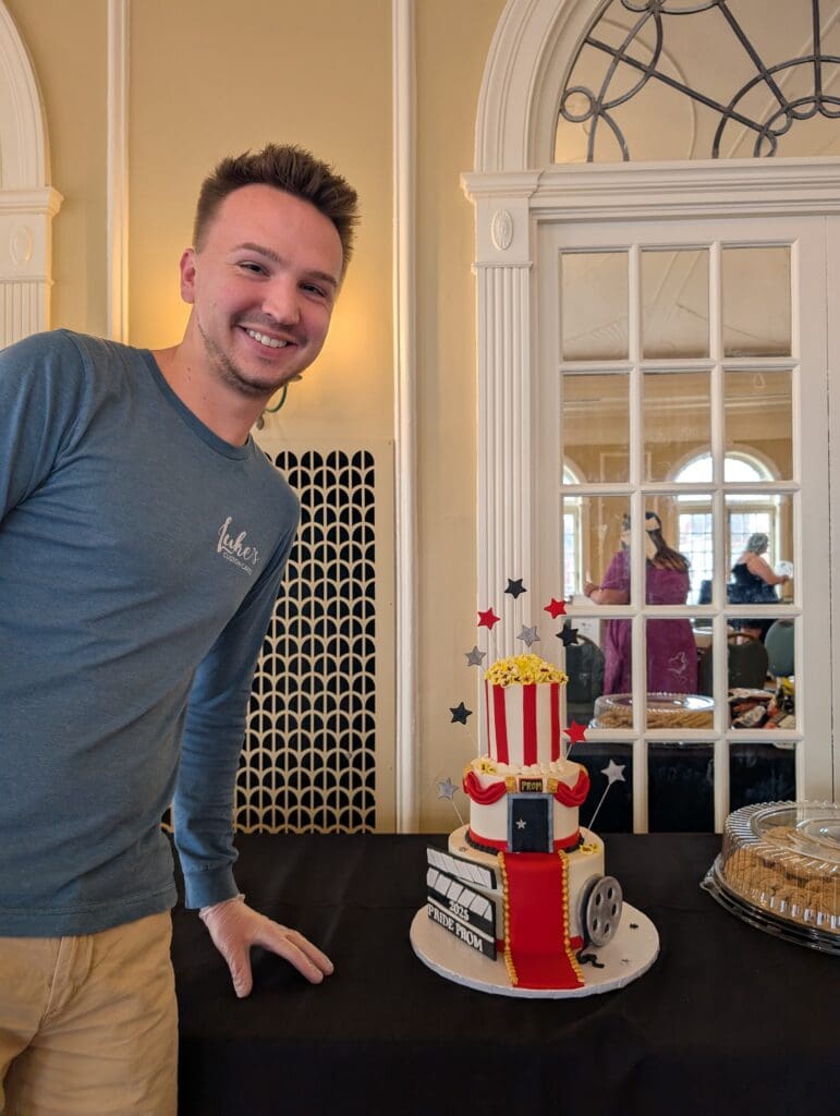 Luke's Custom Cakes with three-tiered Hollywood custom cake