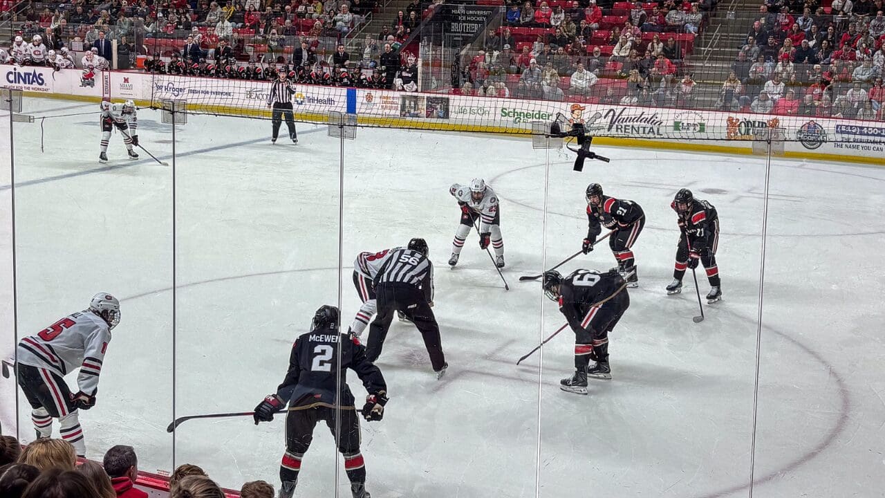 Miami RedHawks puck drop at the Coach Cady Arena