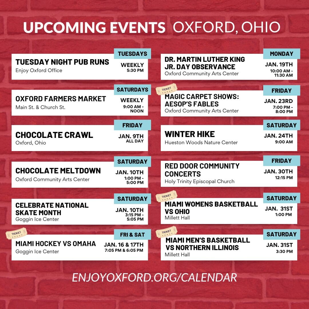UPCOMING EVENTS OXFORD, OHIO January 2026