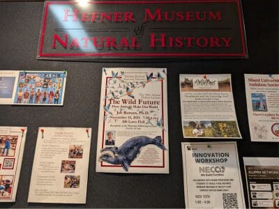 Hefner Museum of Natural History entry sign in red letters