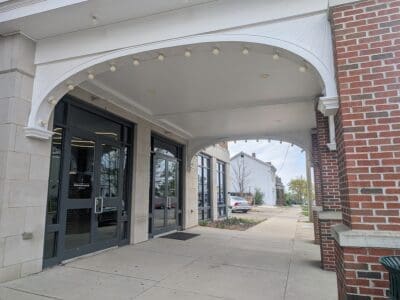 Marquee archway entry to Designated Driver indoor golf simulator