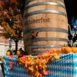 A wooden barrel stamped with the OXtoberfest brand