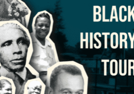 Promotional graphic for a Black history self-guided tour in Oxford, OH featuring images of notable figures.